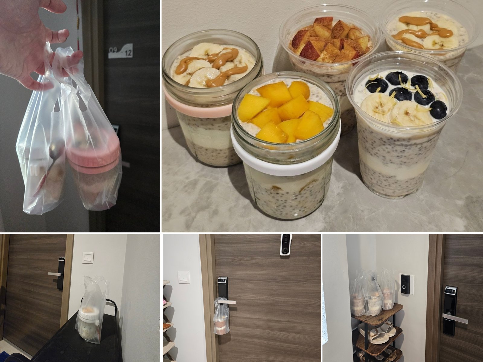 A freshly layered jar of overnight oats